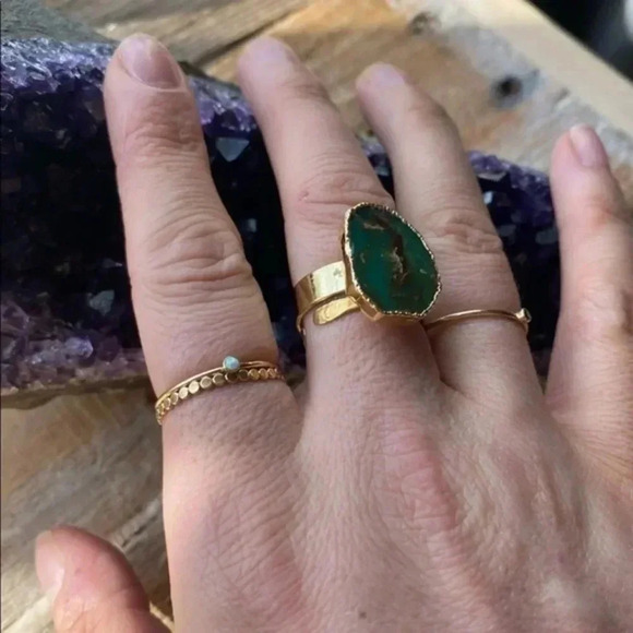 Raw Chrysoprase 18k Gold Electroplated Ring - Picture 1 of 7